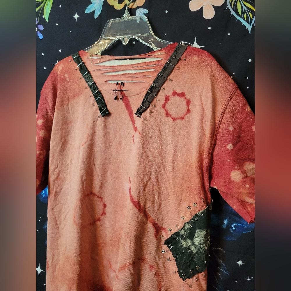 Bleached Gypsy Style Patchwork Handmade Punk Shirt - Picture 9 of 11